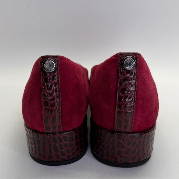 Donald Pliner Dreww Pump Size 7.5M Bordeaux Suede Croco Heel Comfort Show - Picture 4 of 16